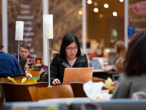 A female student studying with her laptop.